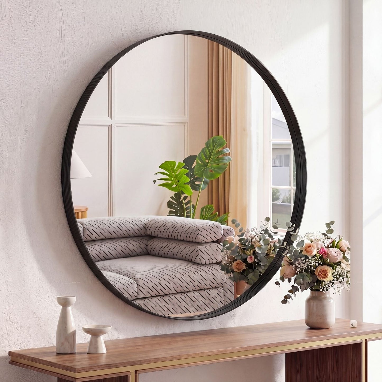Round Wall Mirror With Metal Frame, Bathroom