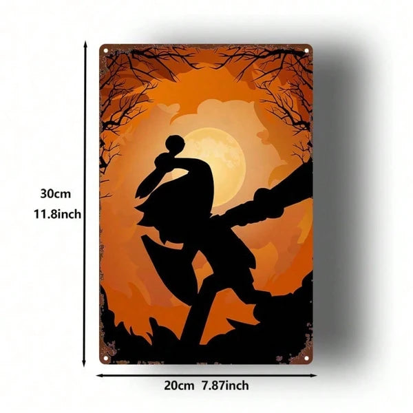 Halloween Link Silhouette Metal Sign - Spooky Wall Decor