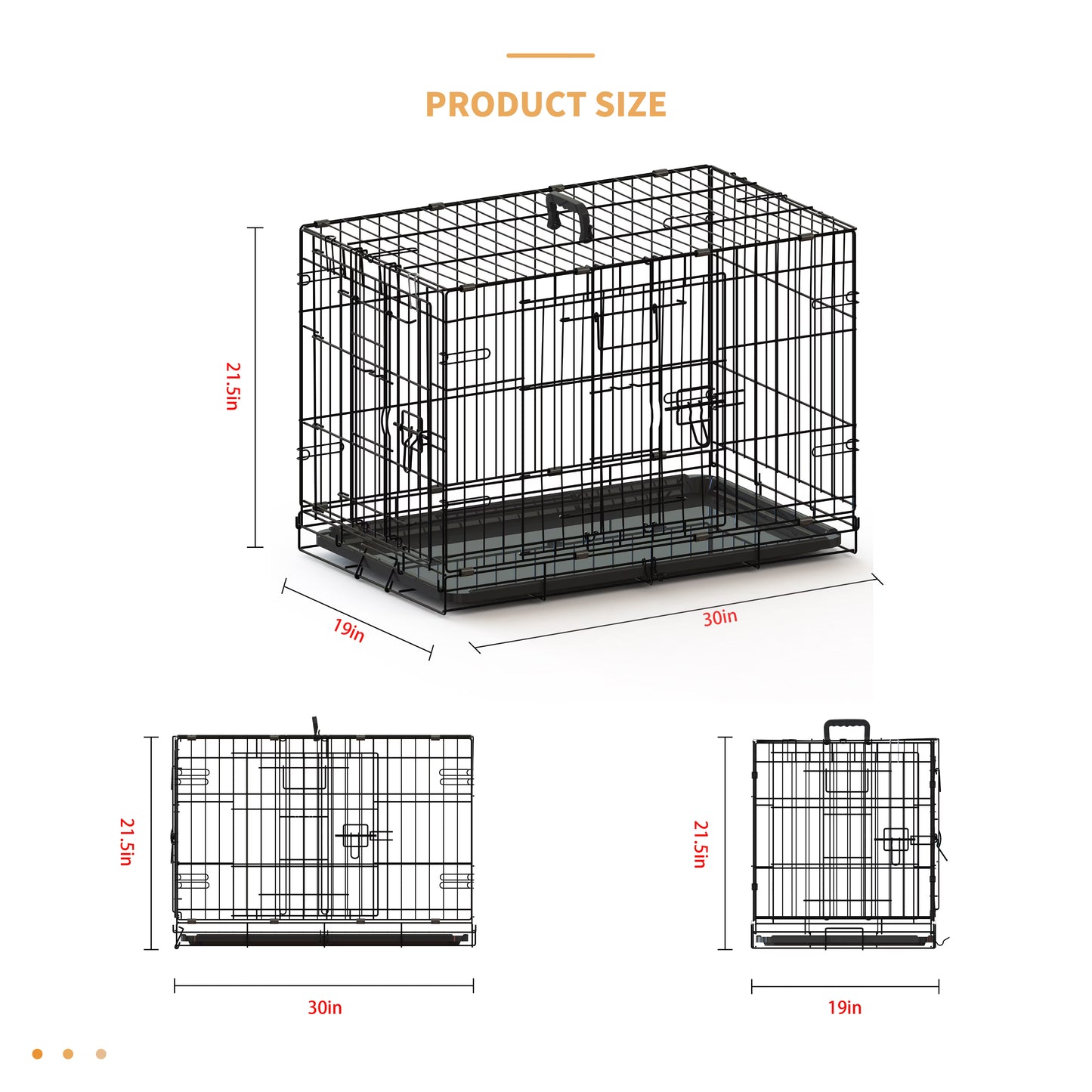 30-Inch Black Wire Dog Cage with Double Lock & Double Door