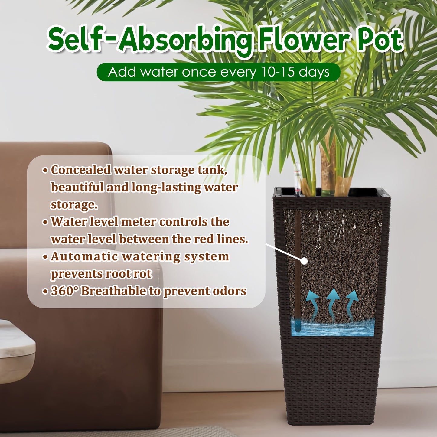 Pack Of 2 Square Planter 22-Inch High Faux Rattan Design Flower Pot