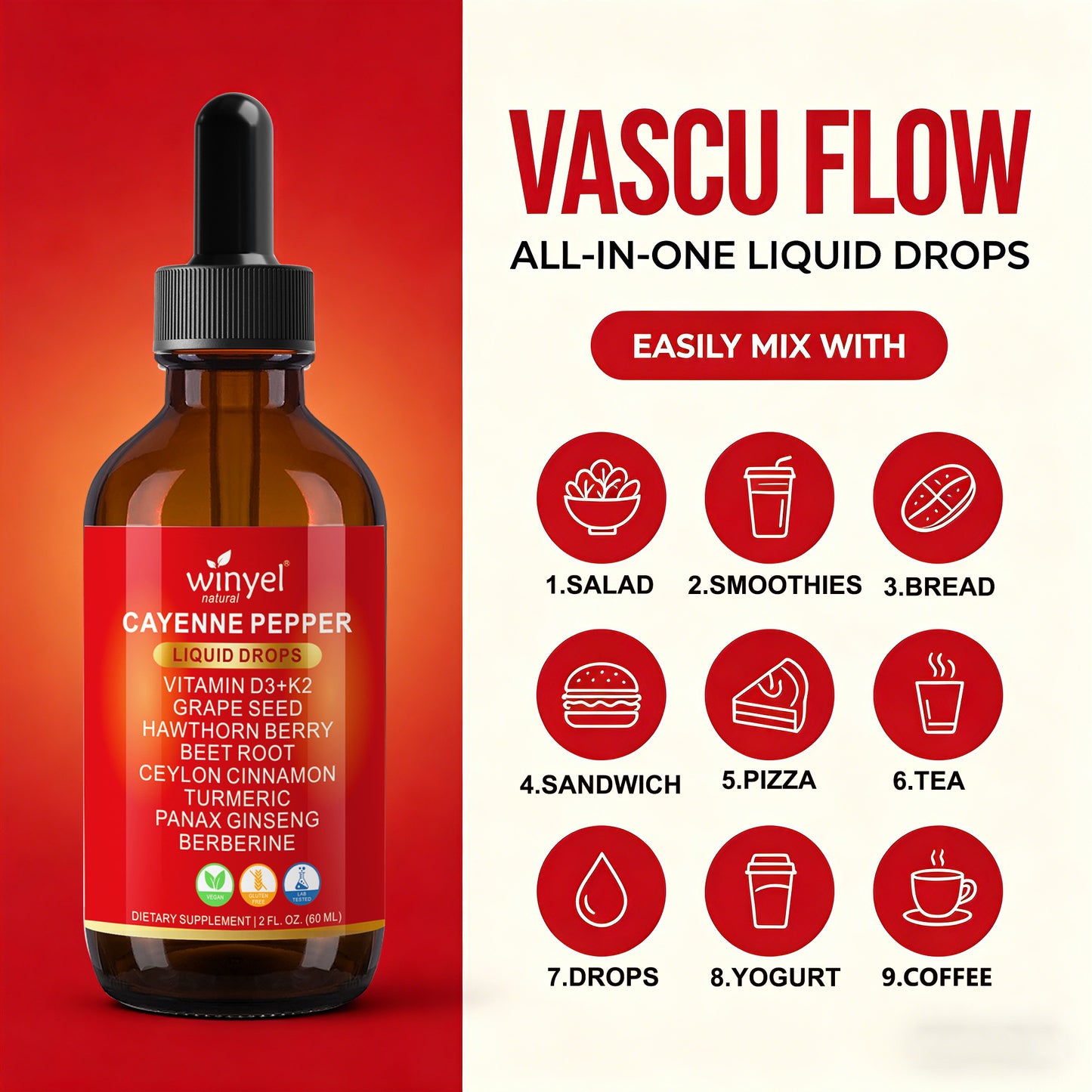 7-in-1 Herbal Liquid Drops - Cayenne, Beet Root, Turmeric & Berberine - 60ml