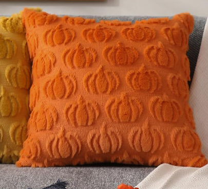 Luxury Pumpkin Embroidered Pillowcase for Home Decor - 45x45cm, Caramel & Orange