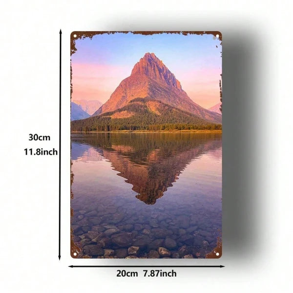 Mountain Lake Reflection Metal Sign - 8x12 Inch Wall Art