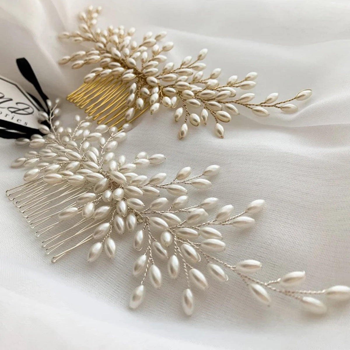 Bridal Wedding Hair Comb Wheat Pearl Headpiece Handmade for Brides