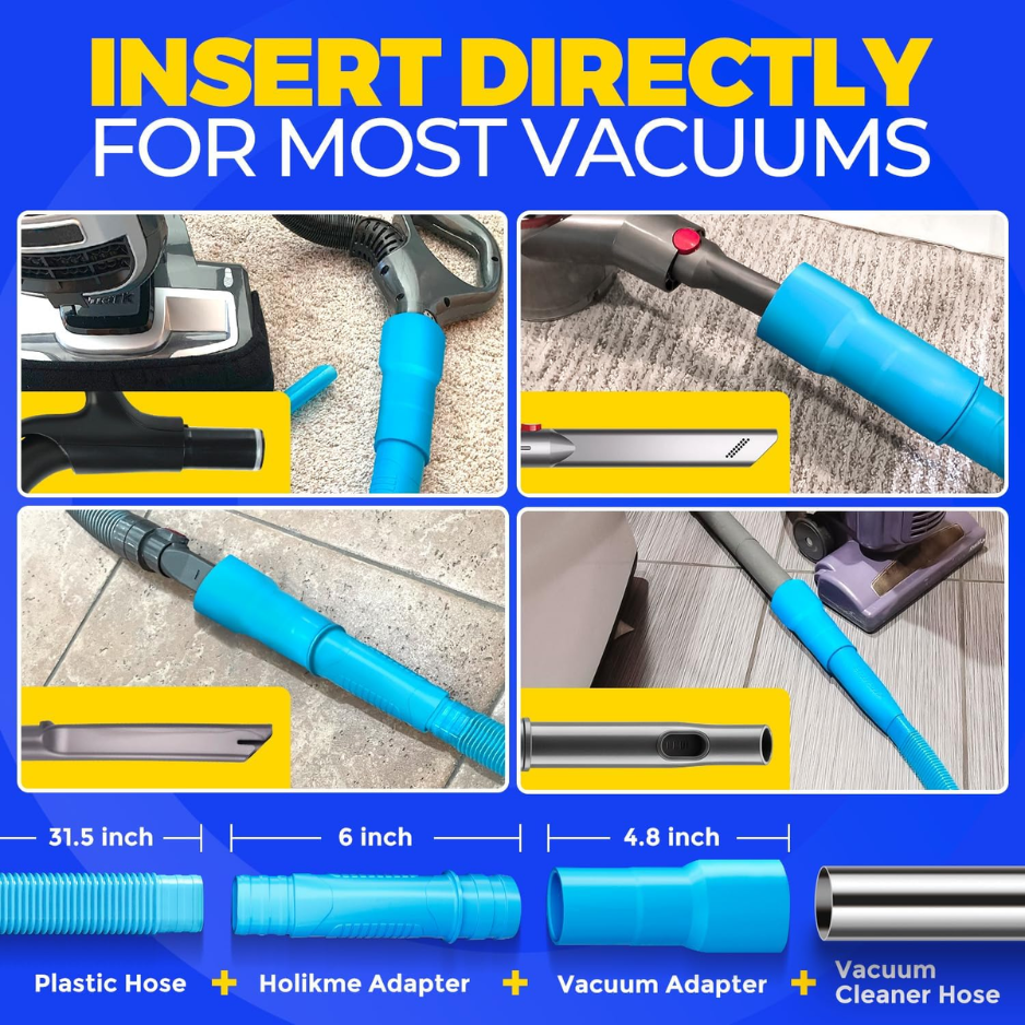 Blue Dryer Vent Cleaner Vacuum Attachment Kit - Flexible Hose for Lint Removal