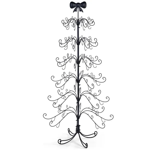 6ft Black PVC Metal Artificial Christmas Tree with Bow Topper