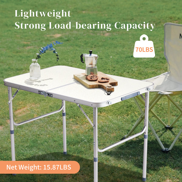 Home Use Aluminum Alloy Folding Table 90x60x70cm - White, Portable & Space-Saving