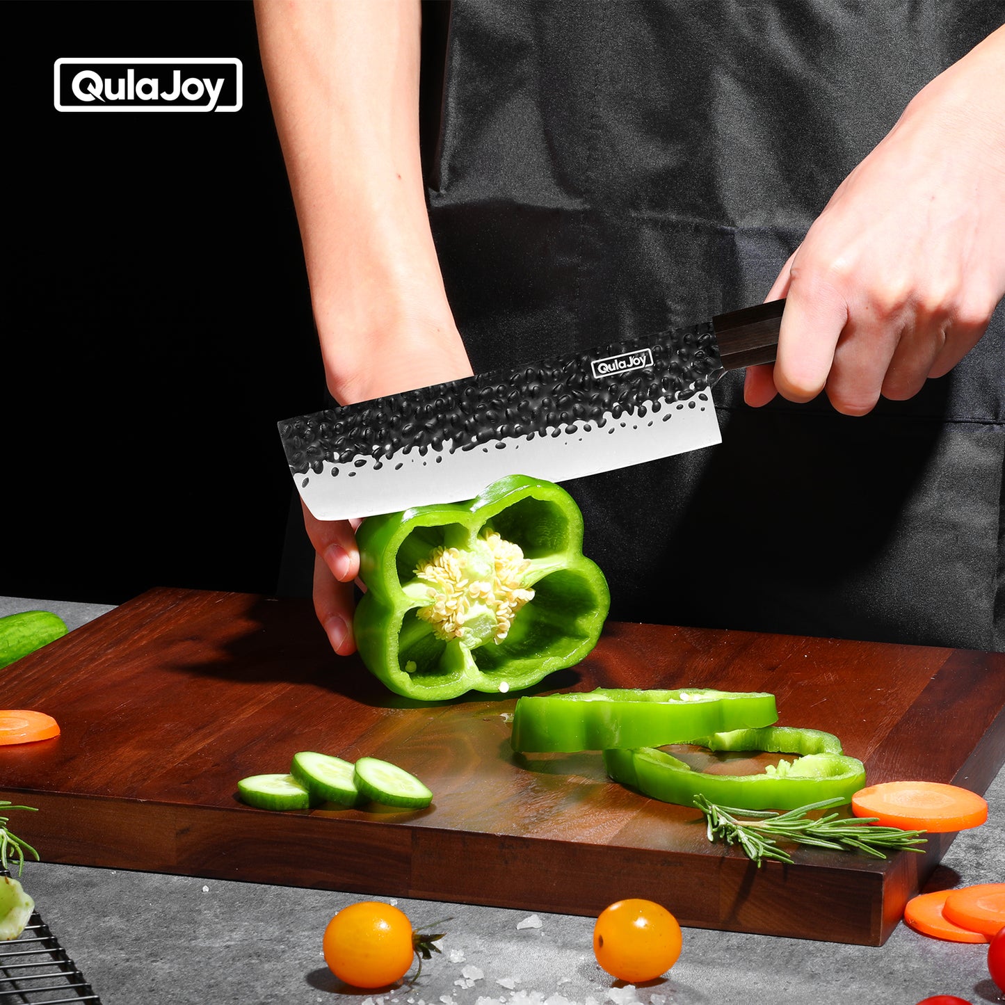 Professional Japanese Santoku Knife - 9Cr18Mov Blade, Rosewood Handle