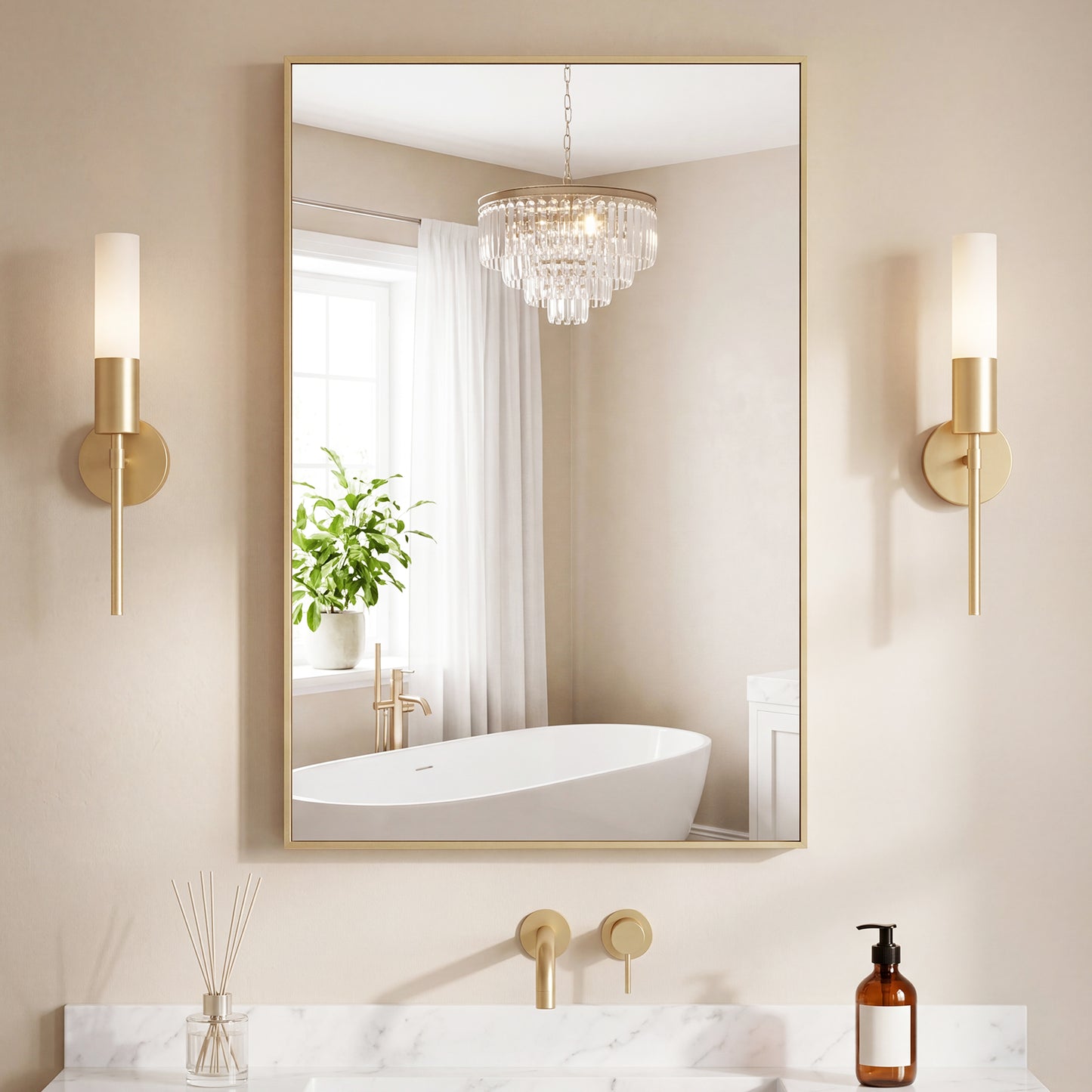 Bathroom Mirror, With Brushed Aluminum Frame, Rectangular Design,