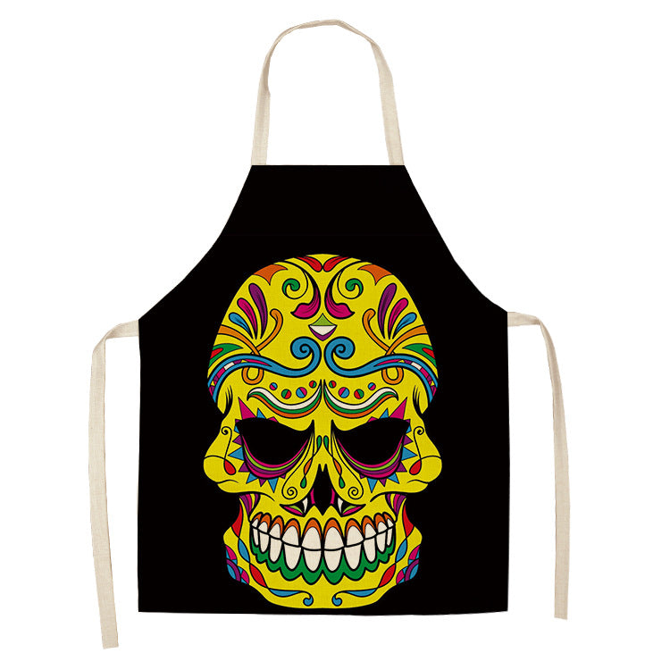Cotton and Linen Skull Apron - Modern Kitchen Cooking Tool, 68x55cm