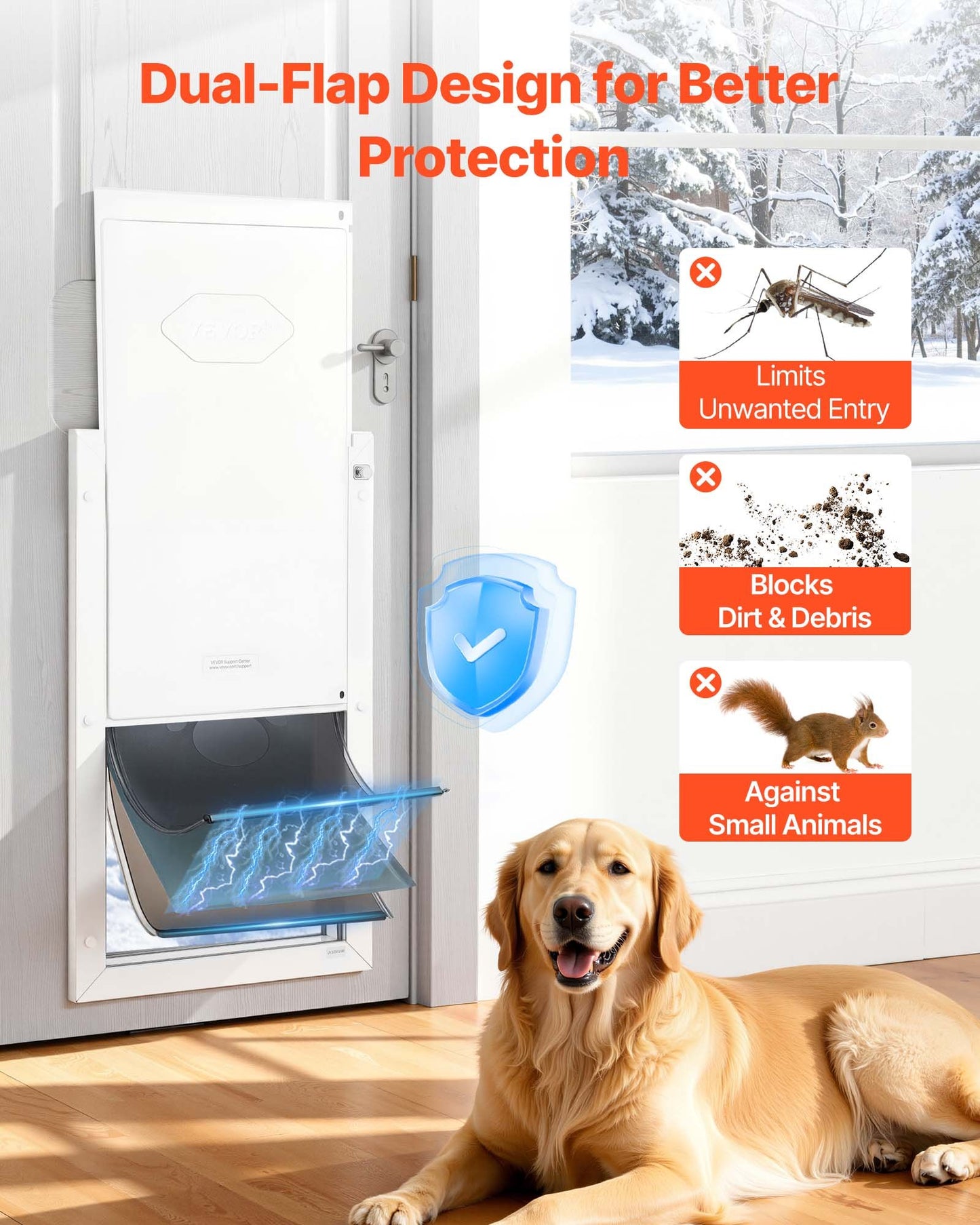 Large Weatherproof Pet Door with Magnetic Flaps & Metal Frame - Easy Install, White