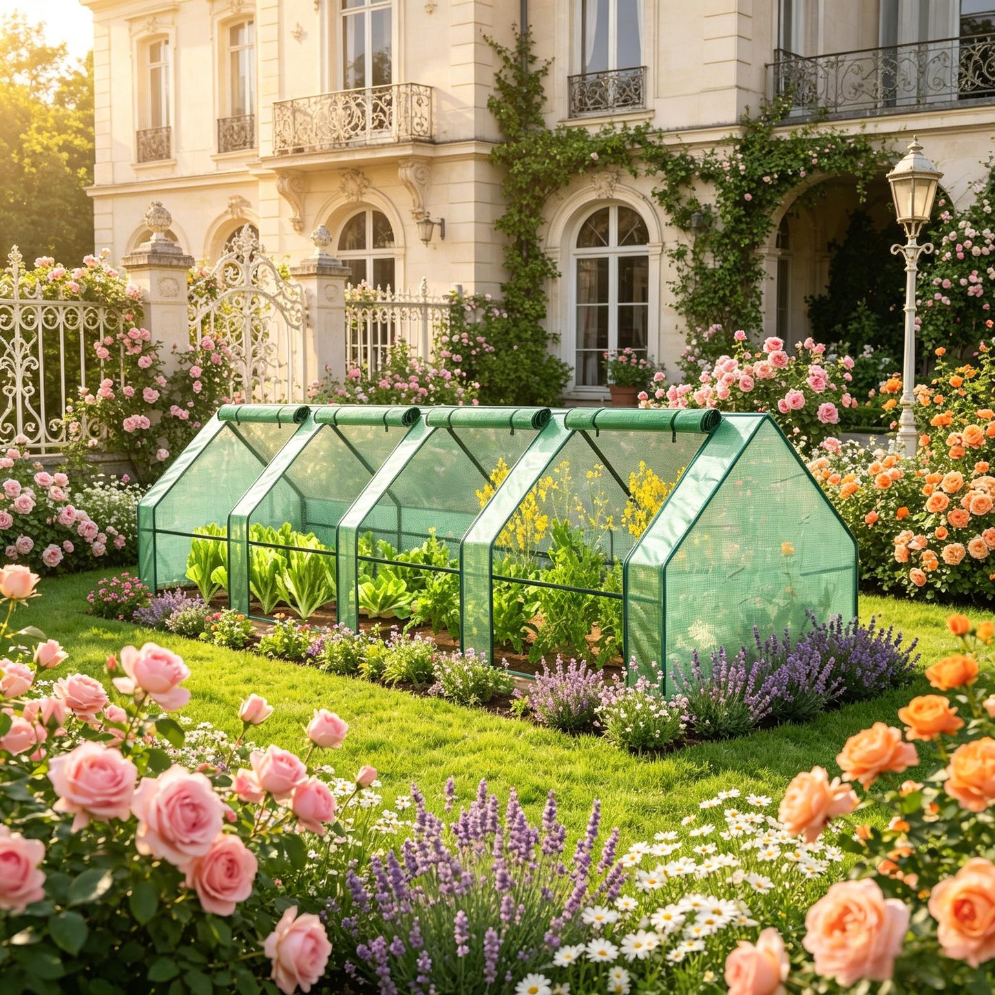 Portable Mini Greenhouse with PE Cover and Zipper Doors - Green