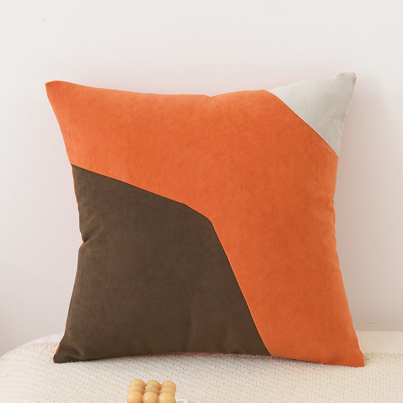 Nordic Solid Color Geometric Stitching Pillow Cover - Washable Cotton