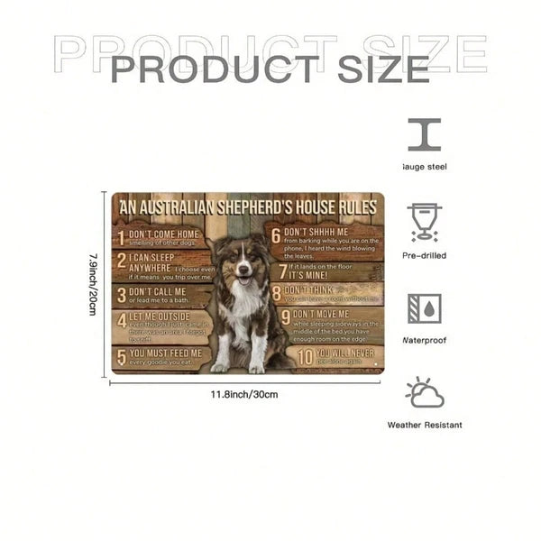 Australian Shepherd Metal Tin Sign - Funny Pet Commands Decor