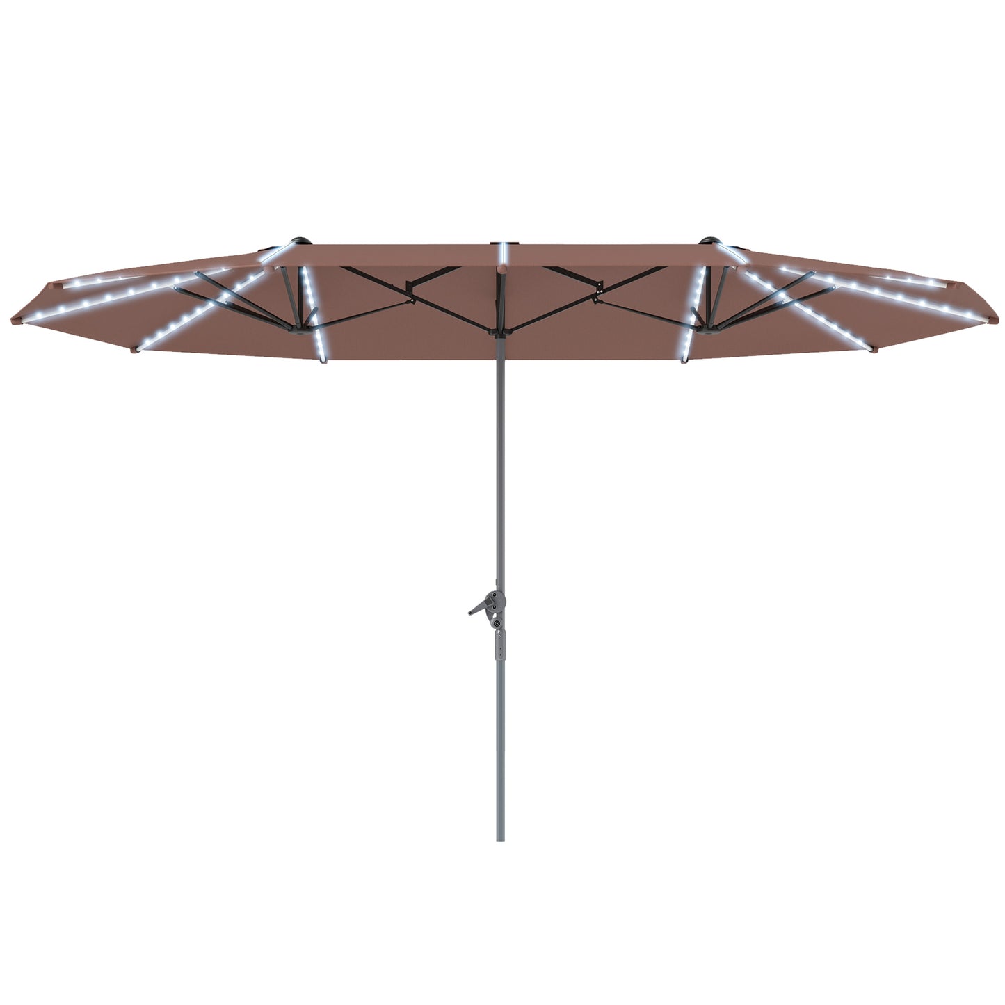 15ft Double-Sided Patio Umbrella with Solar Lights - Tan