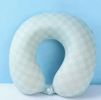 Checkerboard Memory Foam U-Shaped Travel Neck Pillow with Clip Closure