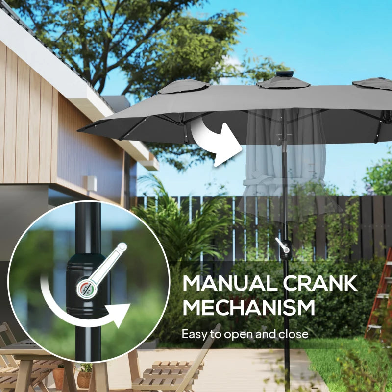 Double-Sided Patio Umbrella with LED Solar Lights - Gray