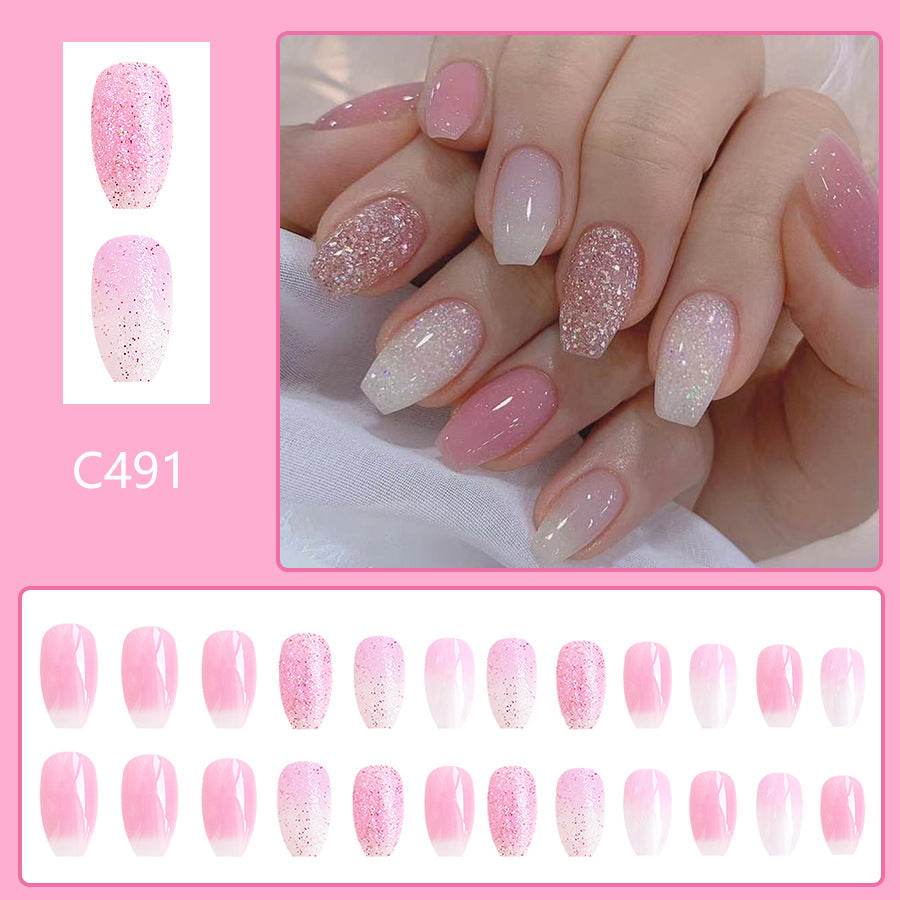 Glossy Glitter Nail Stickers Short Trapezoid Gradient Color for Nail Art