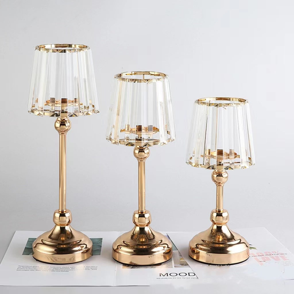 European Crystal Glass Candle Holder for Wedding & Home Decor, Various Sizes