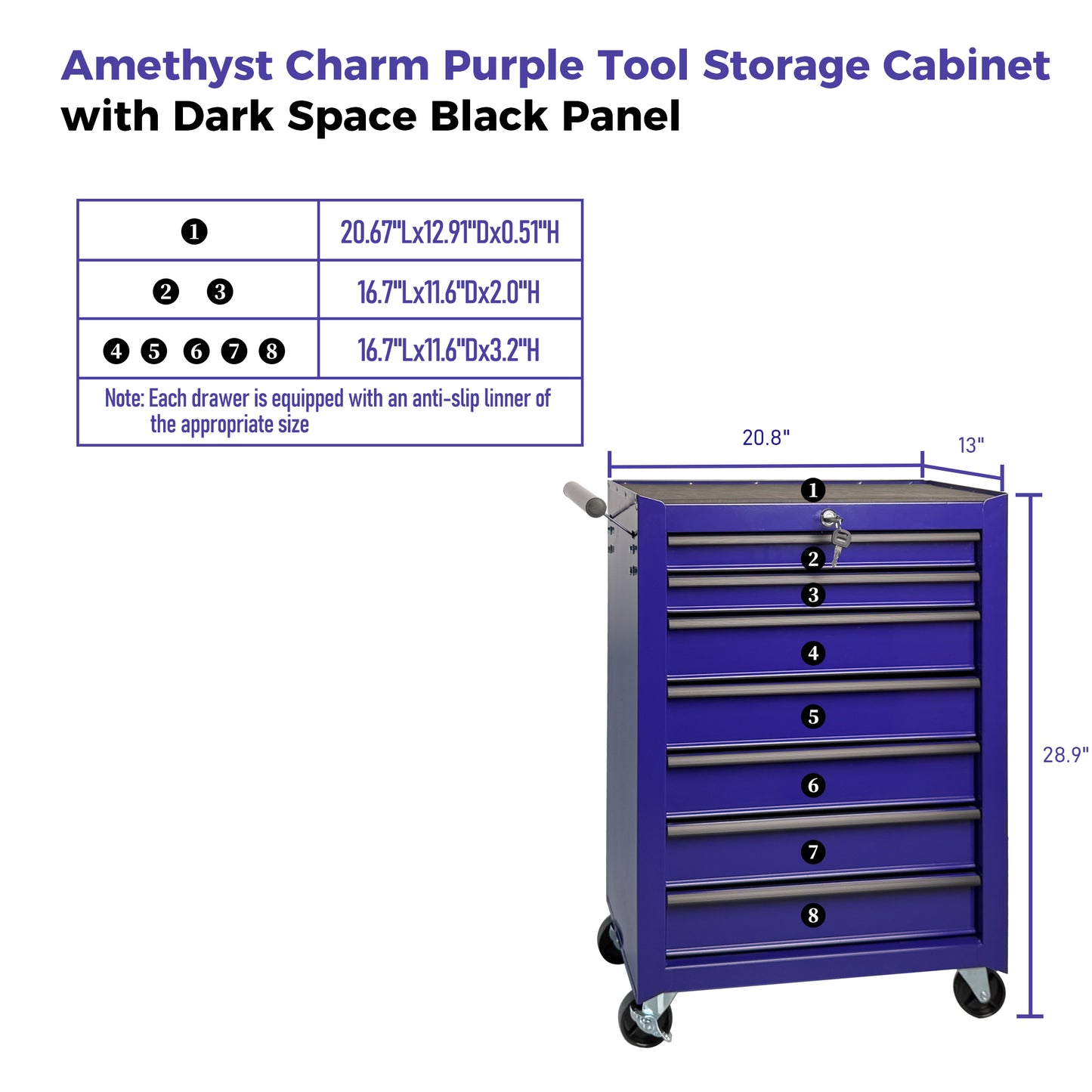 Rolling Steel Tool Chest with 7 Drawers - 20 Inch Garage Storage Cabinet
