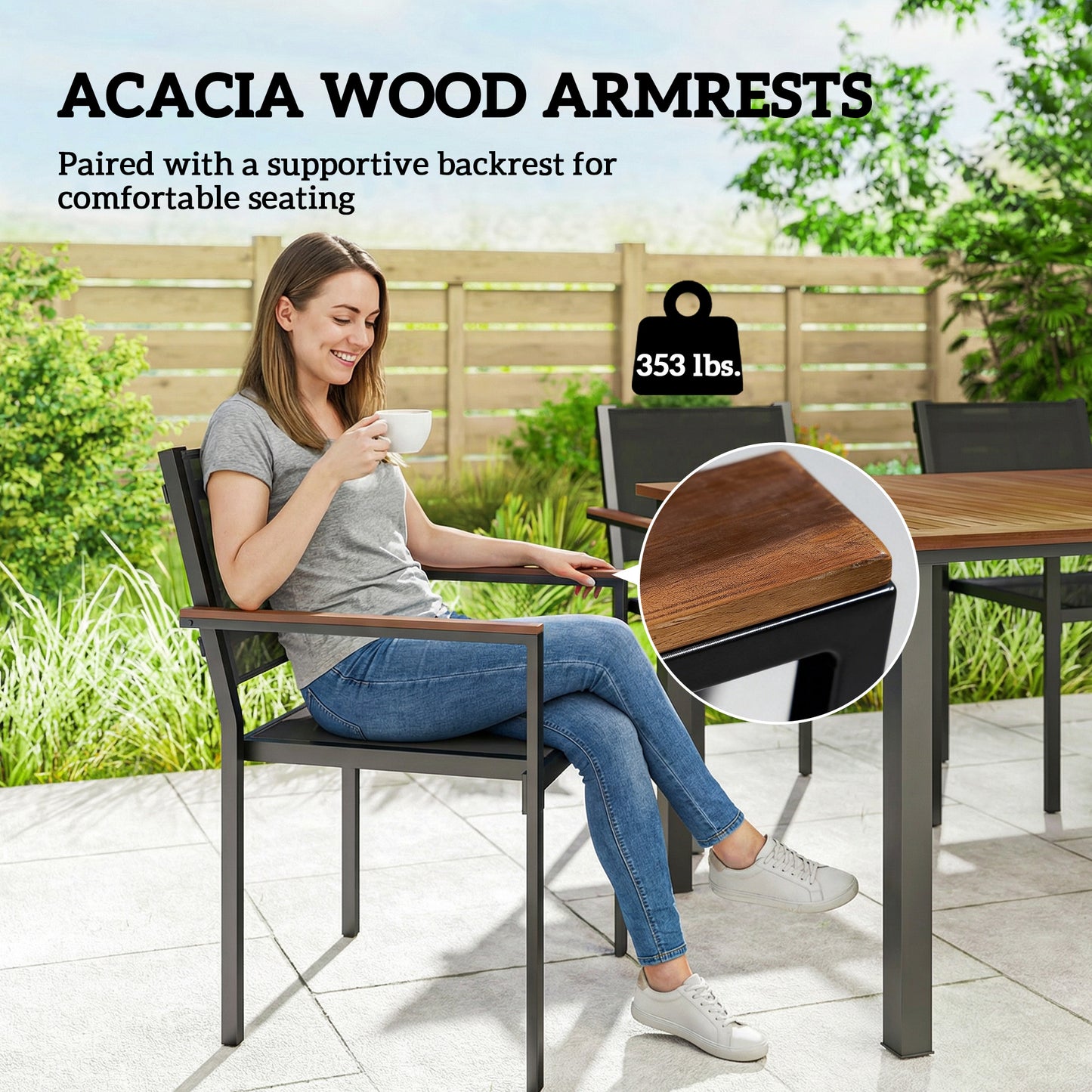 Outdoor Dining Set for 4 - 59" Acacia Wood Table & Stackable Chairs