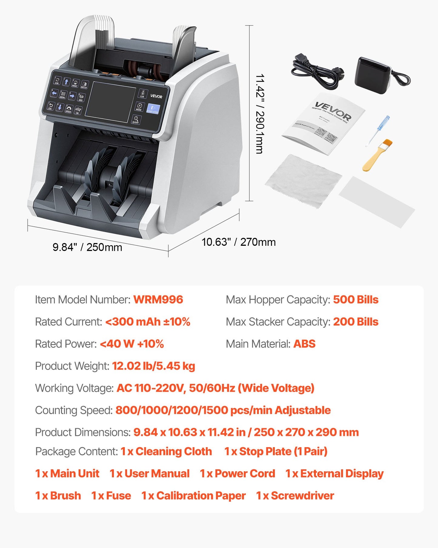Digital Money Counter Machine with Multi-Currency & Counterfeit Detection - Black
