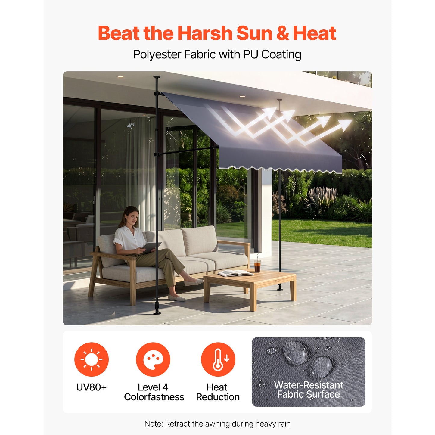 Manual Retractable Patio Awning 78" Sunshade Shelter with Crank Handle - Dark Gray