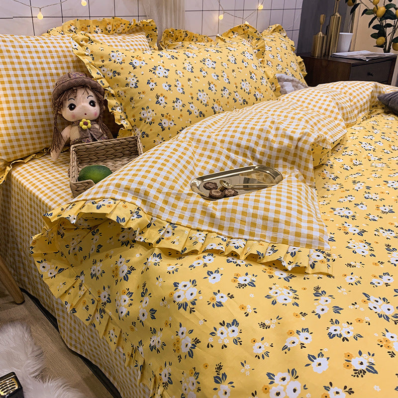 Four-Piece Cotton Bedding Sheets Set for 1.8m Bed - Princess Style, Summer Comfort