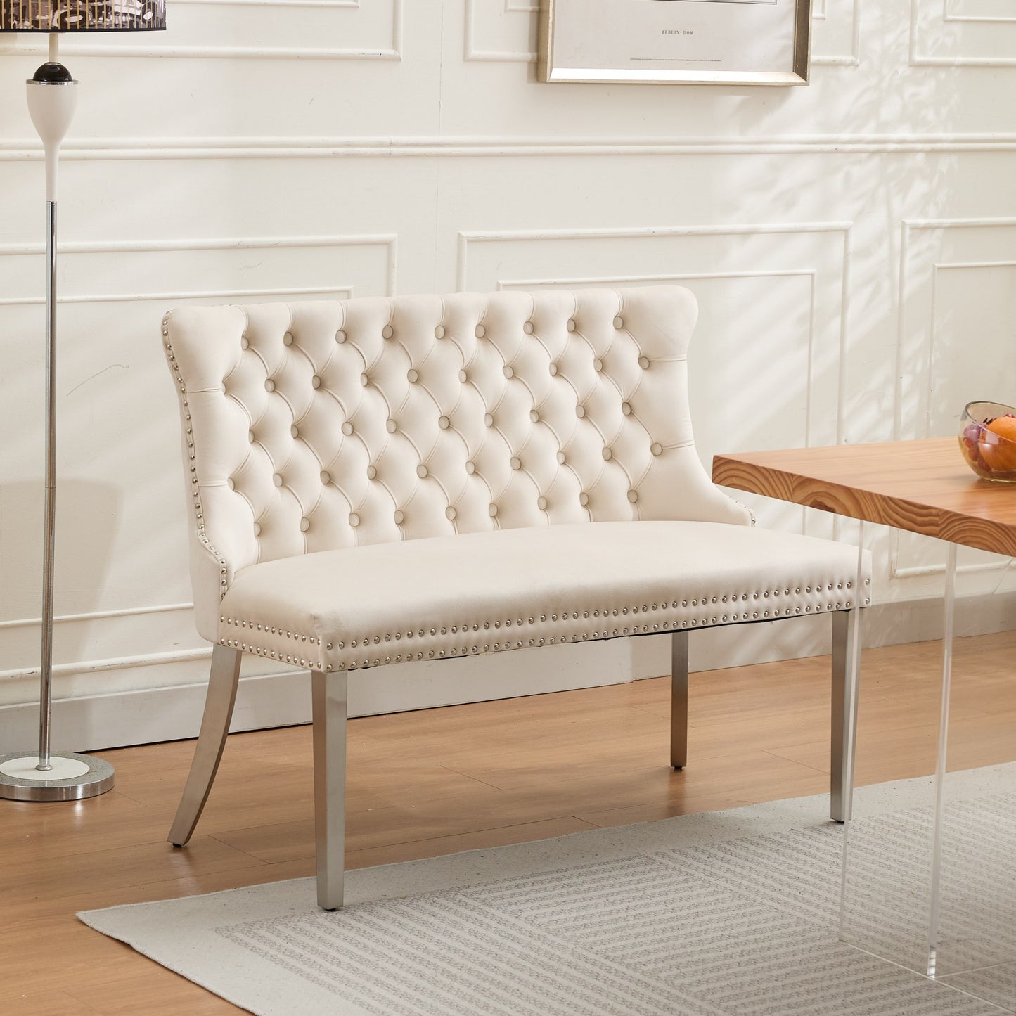 Velvet Double Dining Loveseat Bench, Kitchen & Seating, 2-Seat Tufted