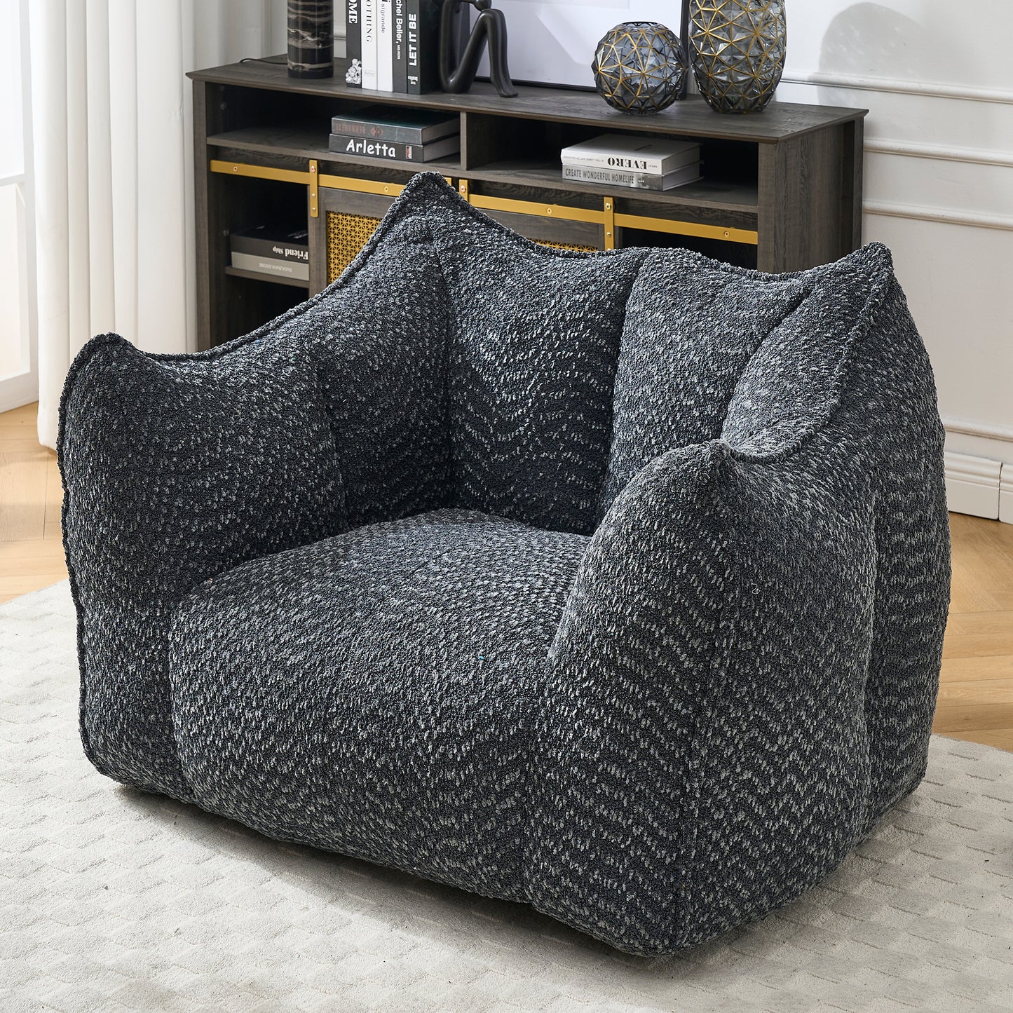 Comfortable Chenille Bean Bag Chair - Black Lazy Sofa