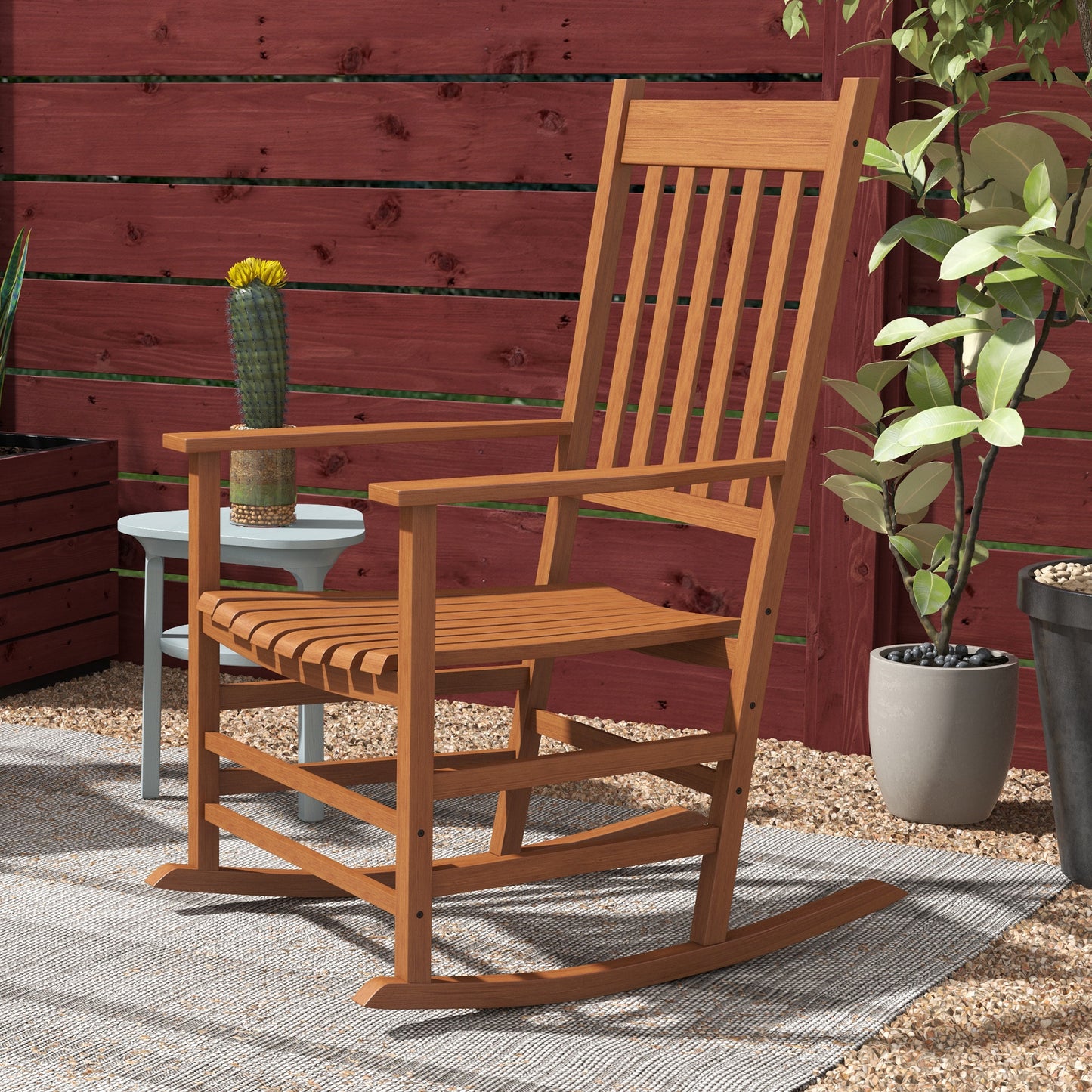Outdoor Wooden Rocking Chair Set of 2 - Teak Finish