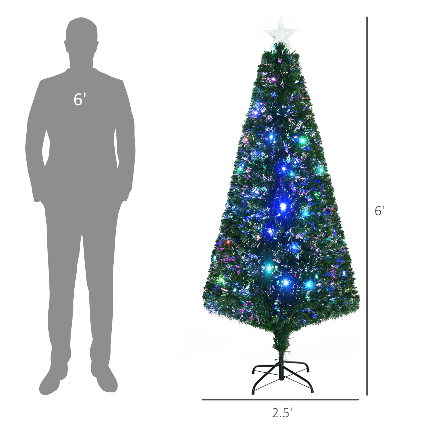 6' Tall Pre-Lit Artificial Christmas Tree with Multi-Color LED Lights