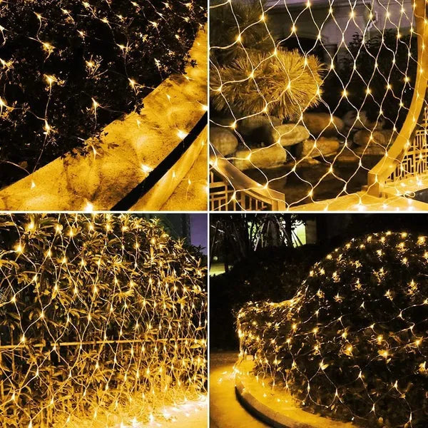 LED Christmas Net Lights - 192 Warm White LEDs, 8 Modes