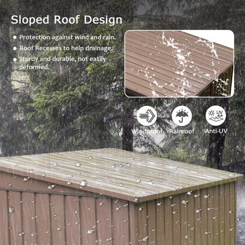 6x4 FT Metal Outdoor Storage Shed Waterproof Garden Tool & Bike Storage with Lockable Double Doors - Brown