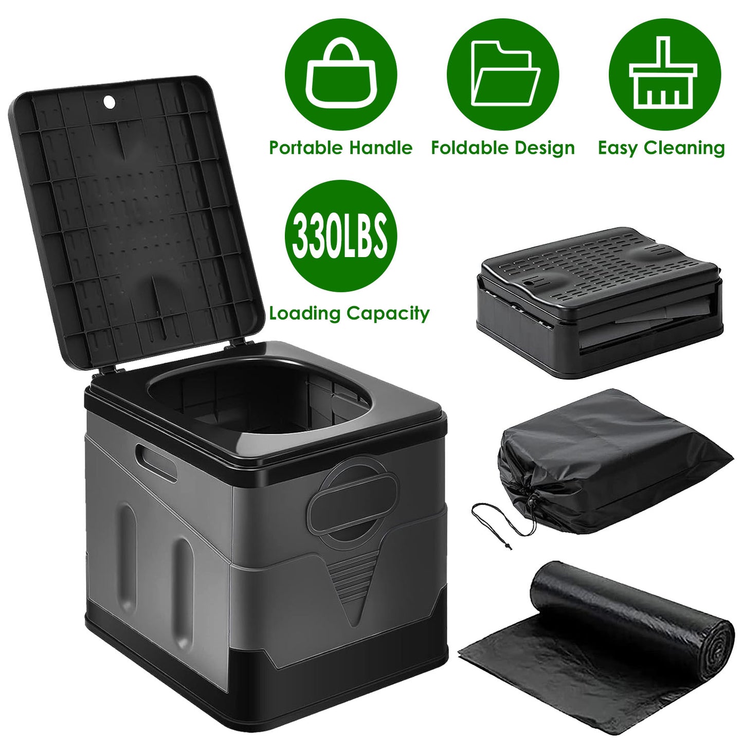 Portable Outdoor Toilet with Lid - 20L Capacity, Collapsible