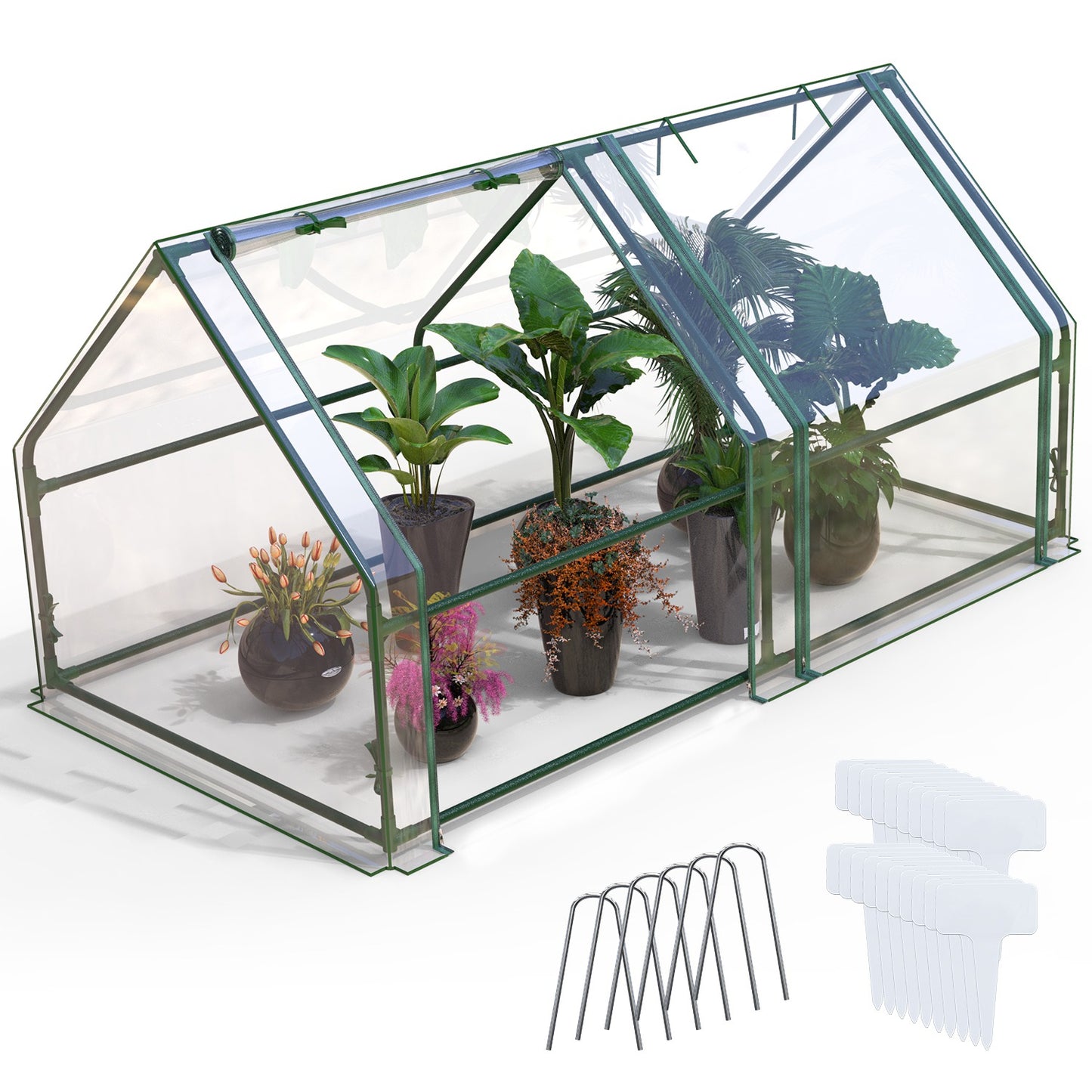 Portable Mini Greenhouse 70x33x37in with Roll-Up Zipper Doors Waterproof UV Cover