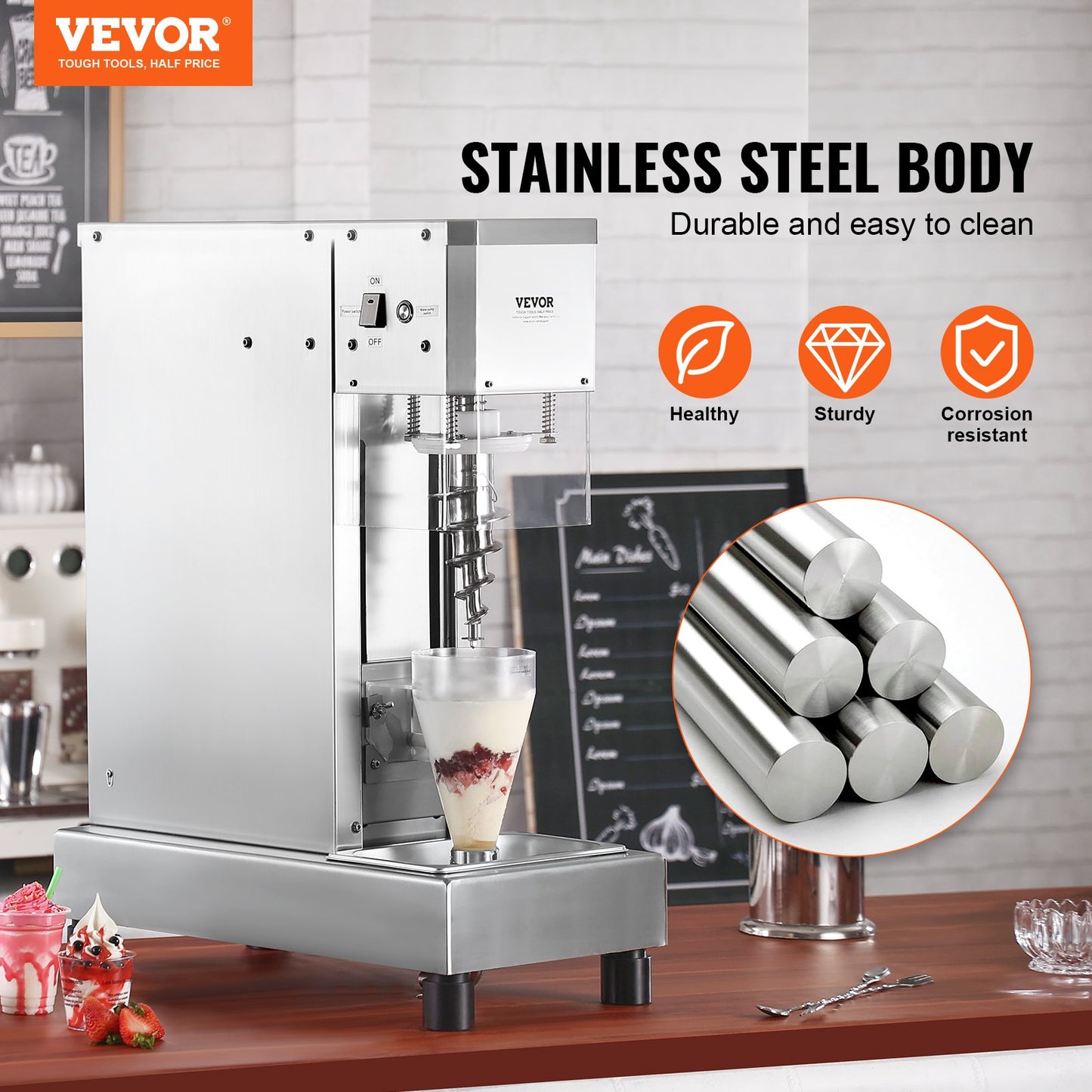 750W Stainless Steel Ice Cream Blender with Large Capacity & Easy Cleaning