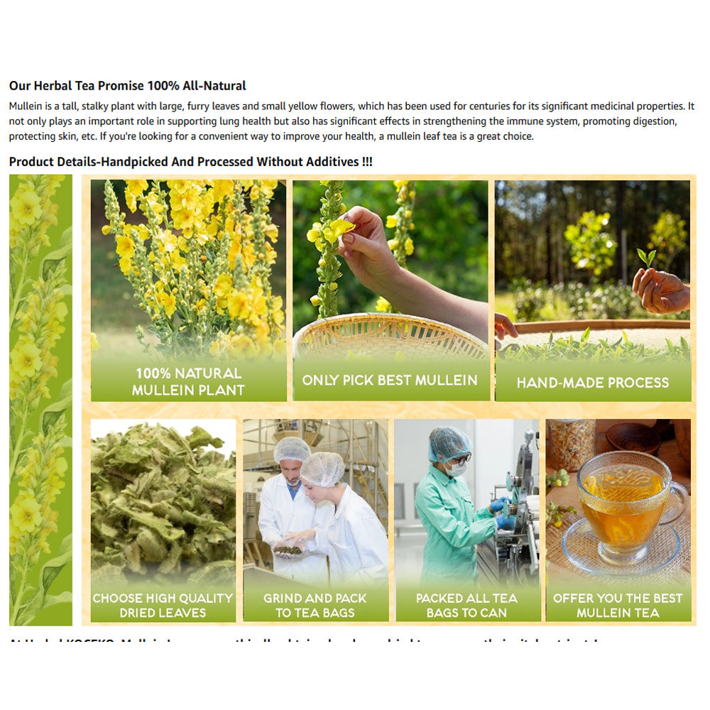Natural Mullein Leaf Herbal Tea Blend - 30 Individual Tea Bags