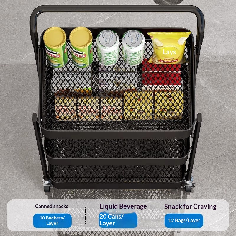 White 3-Tier Movable Kitchen Storage Rack with Hooks - Multi-Layer Steel Cart