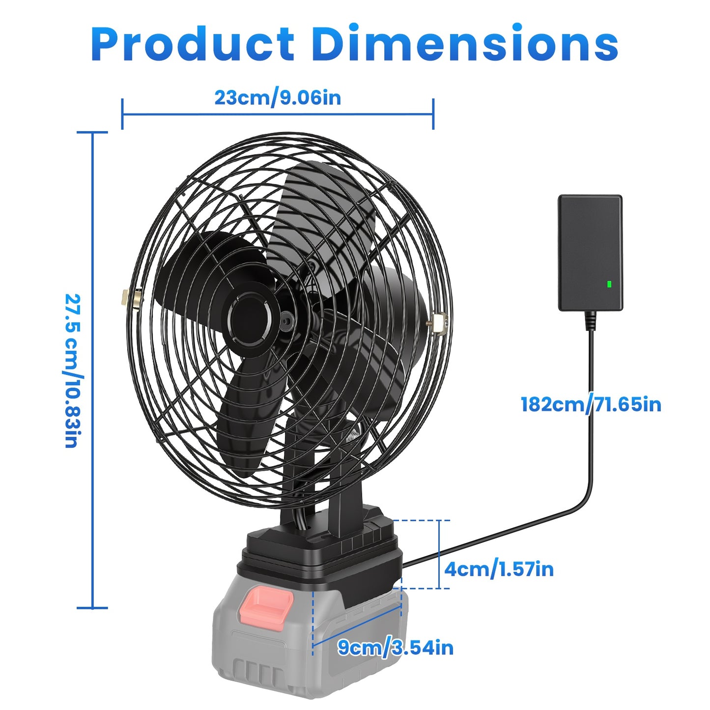 Cordless Jobsite Fan 9.06 Inch 2-Speed Portable Work Fan for 21V Battery
