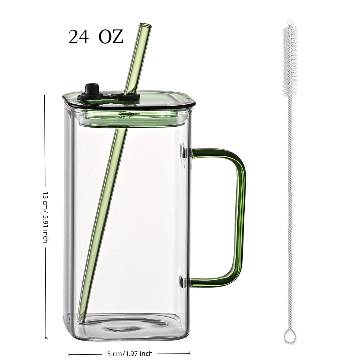 Pink Glass Straw Cup - Square High Borosilicate Drinkware