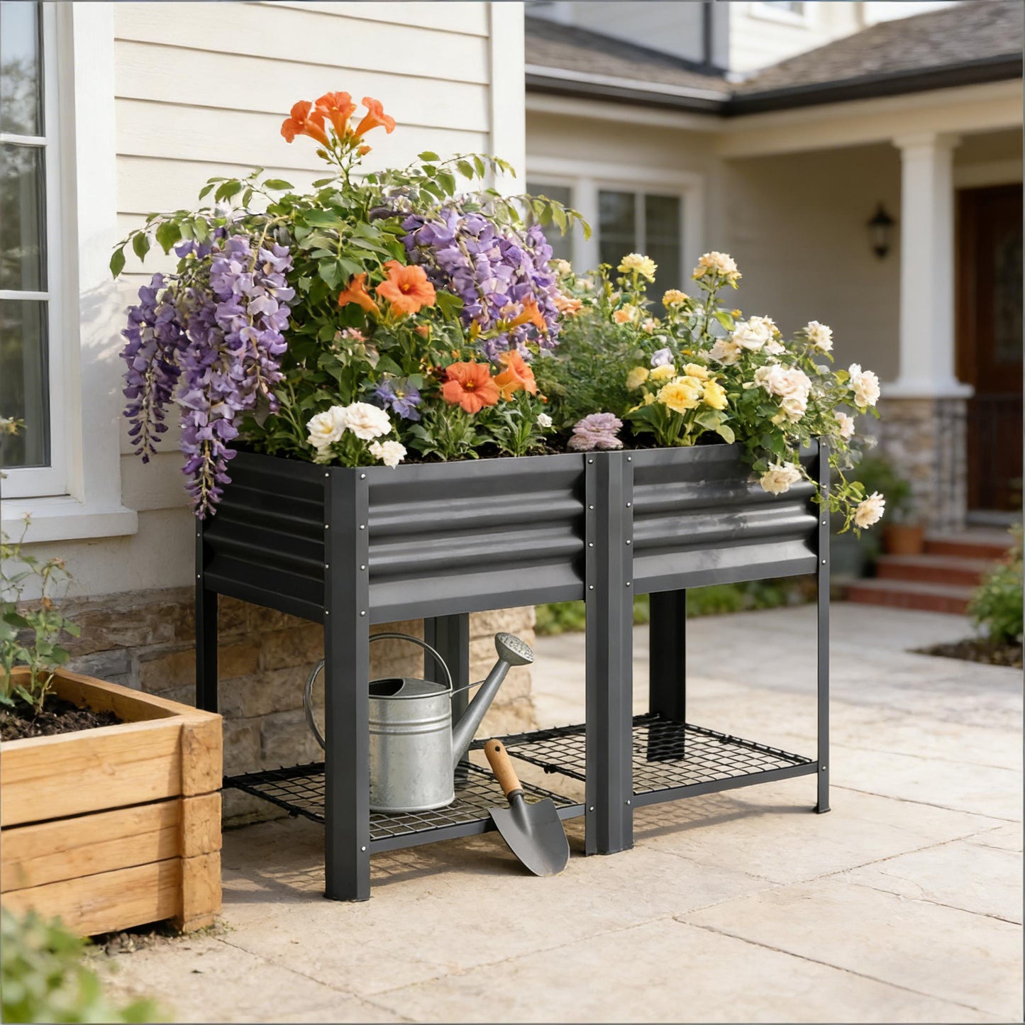 Outdoor Elevated Planter Box - Dark Gray Raised Garden Bed
