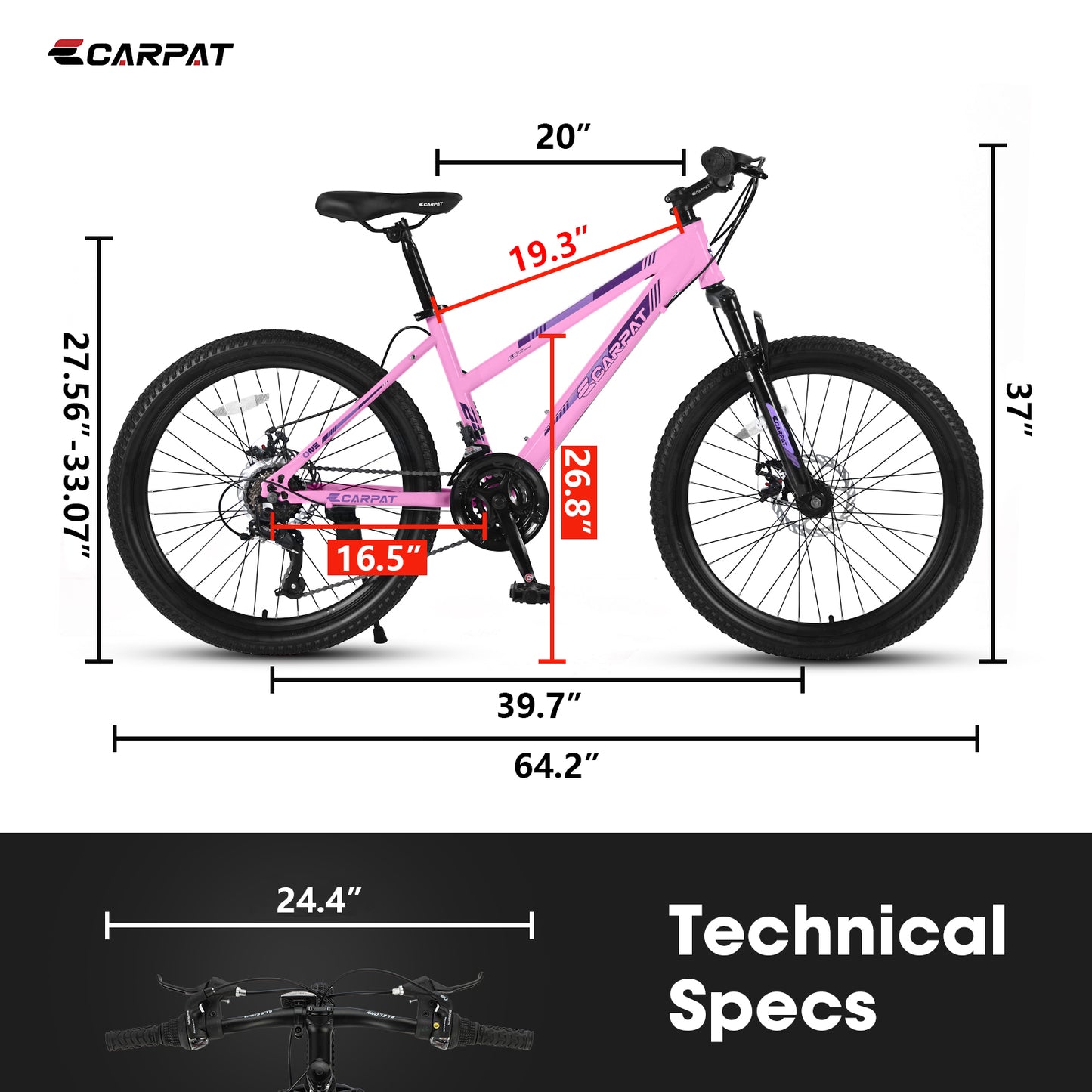 24-Inch Mountain Bike for Teenagers - Shimano 21 Speeds, Dual Disc Brakes