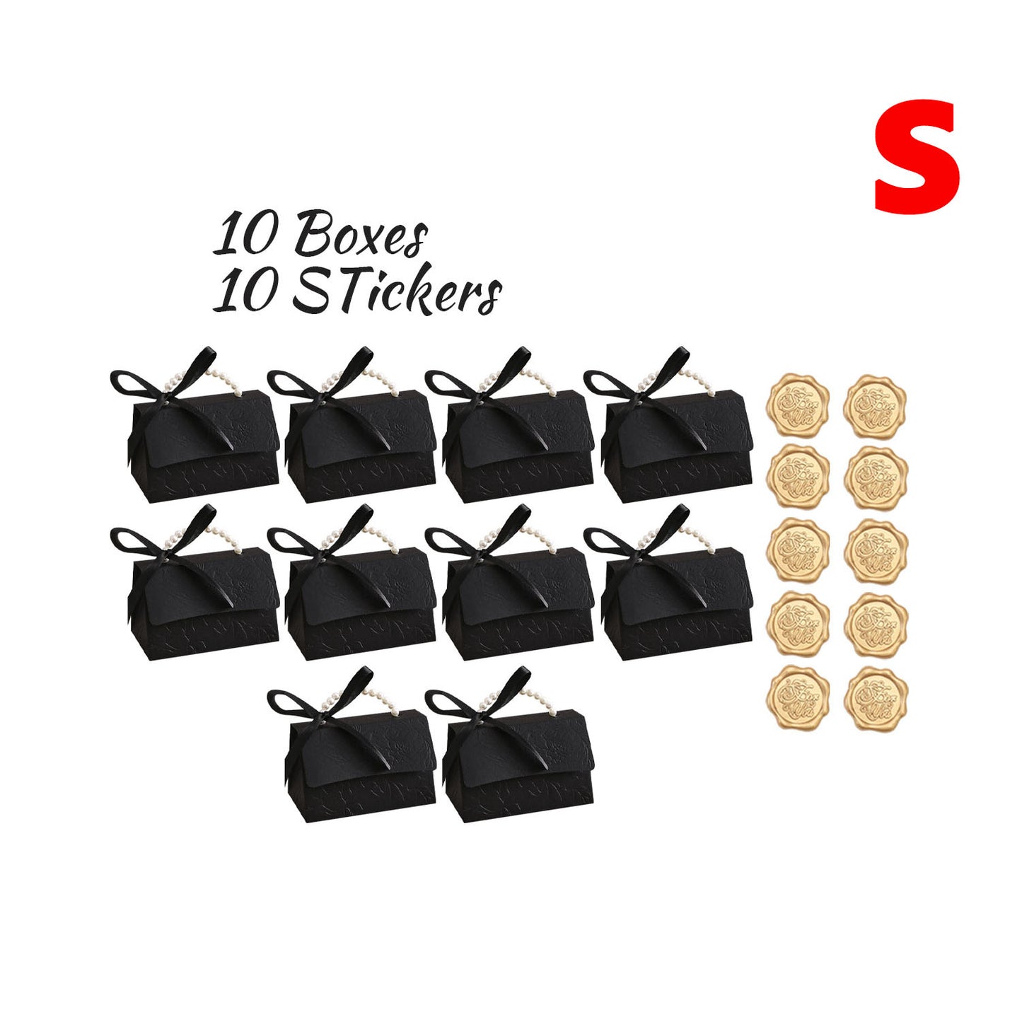 10 Black Gift Boxes with Golden Seal Stickers for Presents