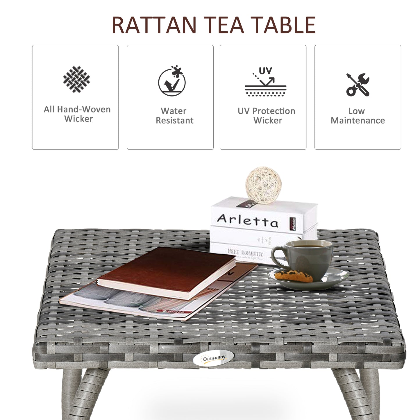 Outdoor Small Square Rattan Side Table - Gray