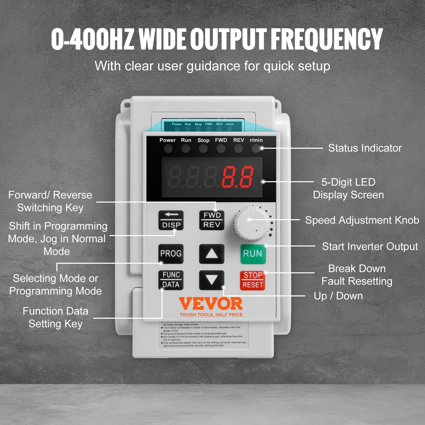VFD 4KW 18A 5HP Variable Frequency Drive for Three-Phase Motor Speed Control