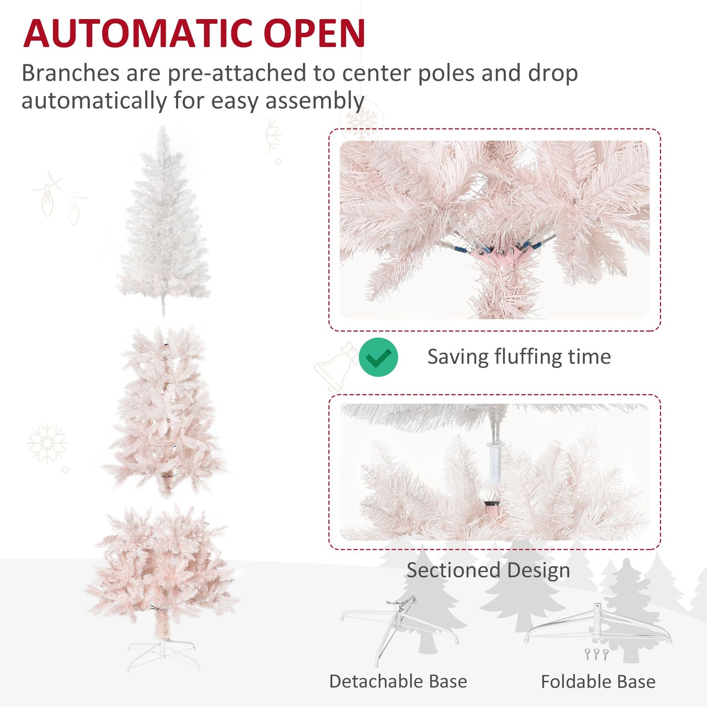 6ft Slim Pencil Artificial Christmas Tree - Pink & White