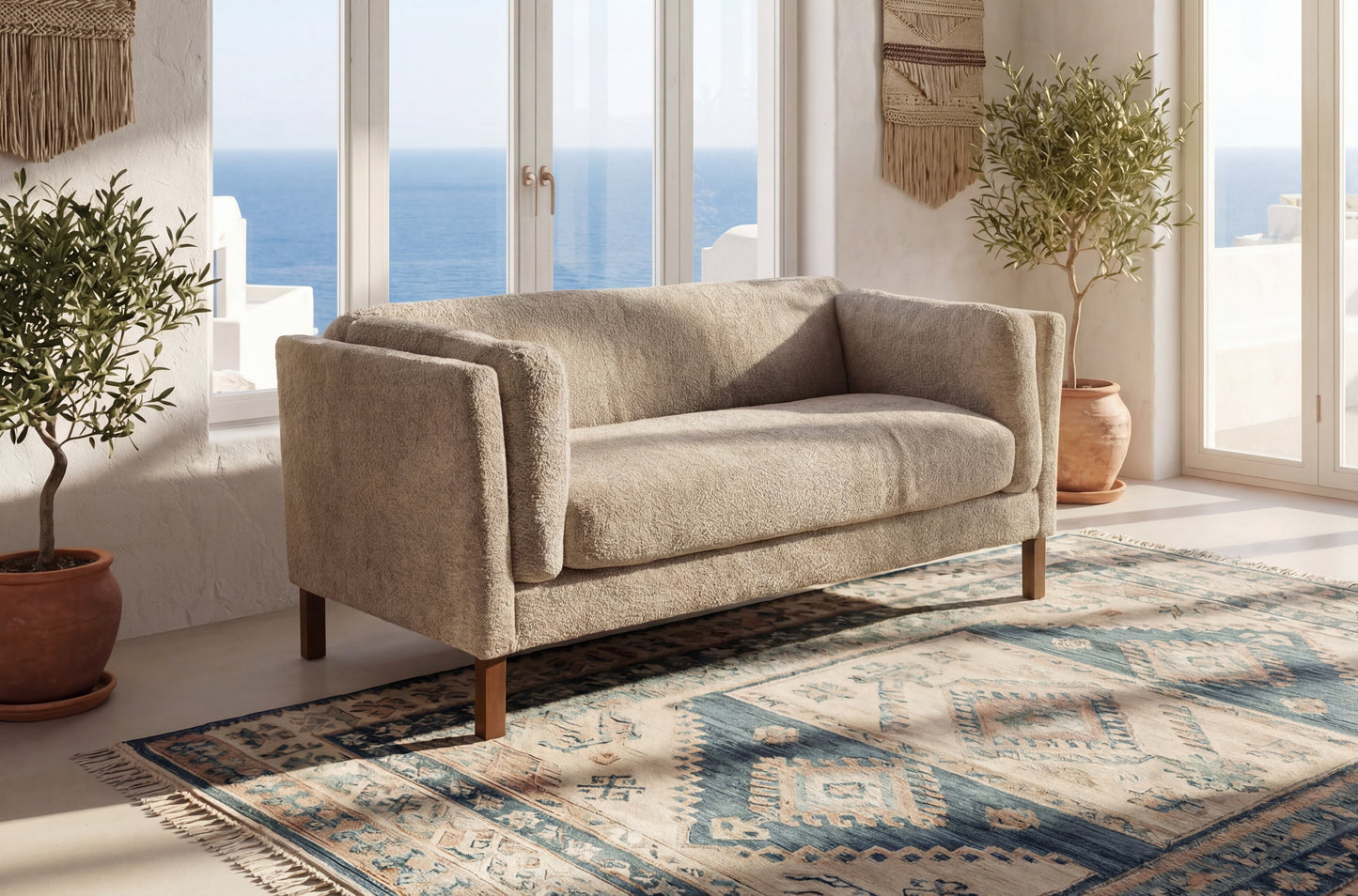 Modern Chenille Loveseat Sofa - Removable Cushion, Camel