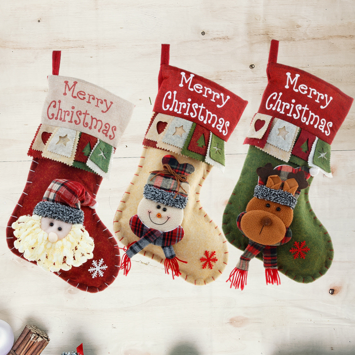 Festive Christmas Gift Bag Set - Santa, Snowman & Elk Styles, Cloth Material