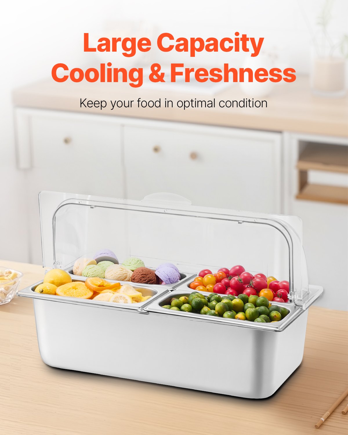 Countertop Condiment Dispenser with Clear Lid - 4 Pan Storage